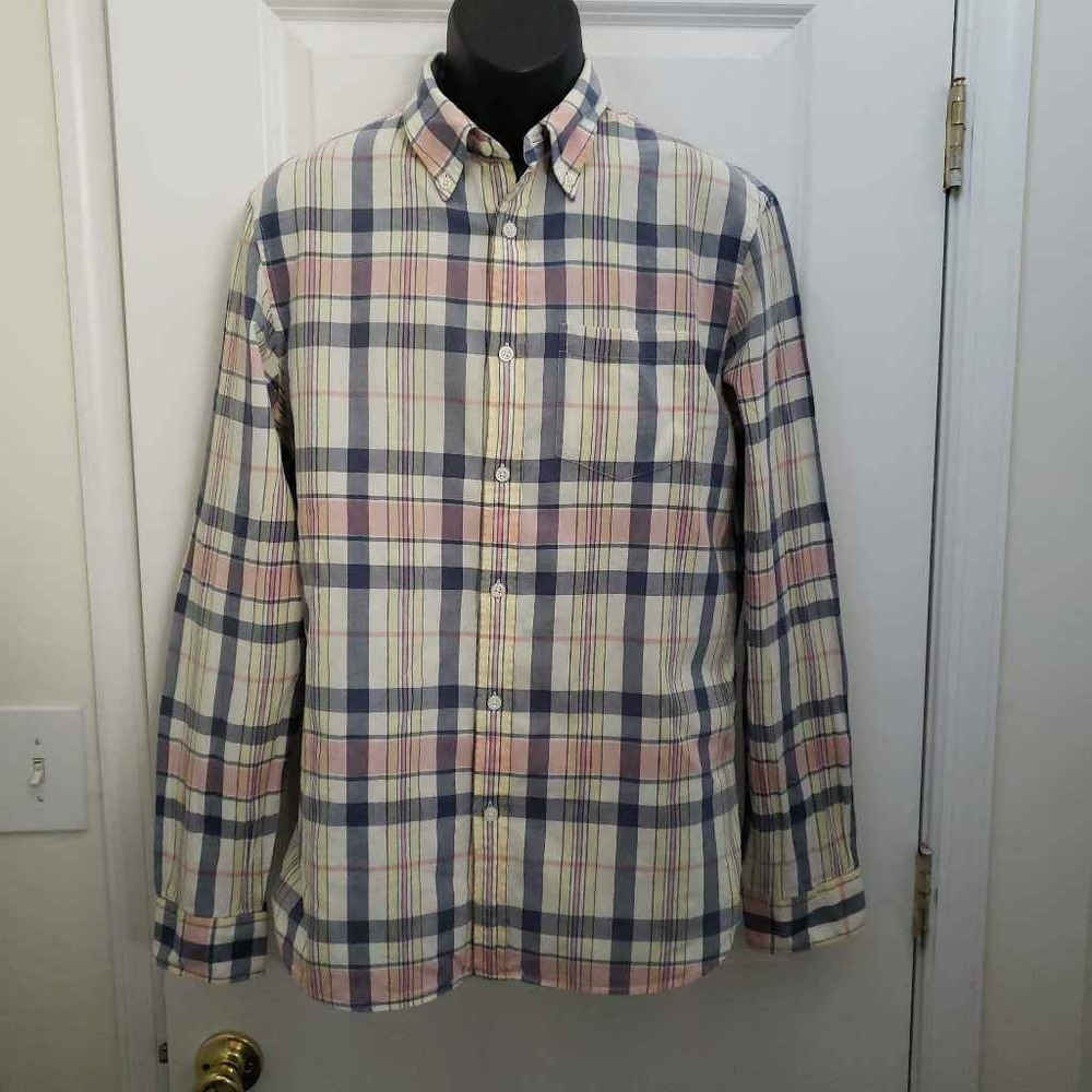 Brooks Brothers Red Fleece Mens Oxford Shirt Beige Plaid Long Sleeve Cotton L‎